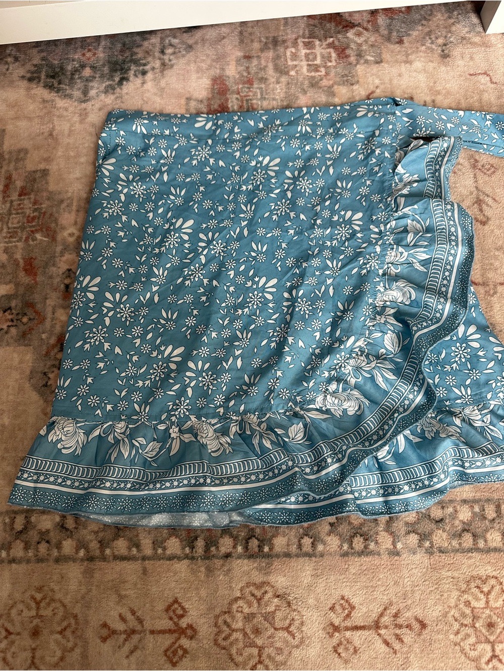 Blue Floral Wrap Skirt